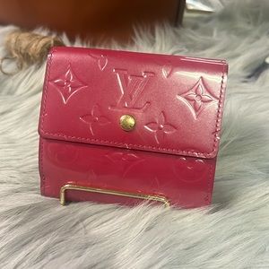 Vernis peony pink Louis Vuitton logo patent lather card wallet